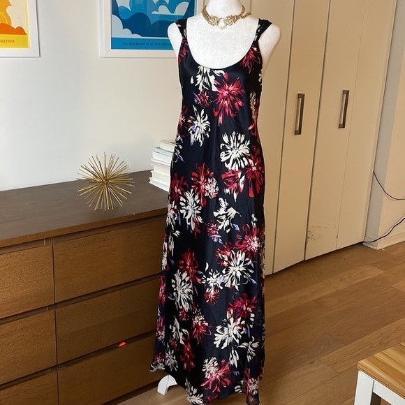 Oscar De La Renta 💎Pink Label Slip Navy Floral Long Dress - Picture 4 of 12
